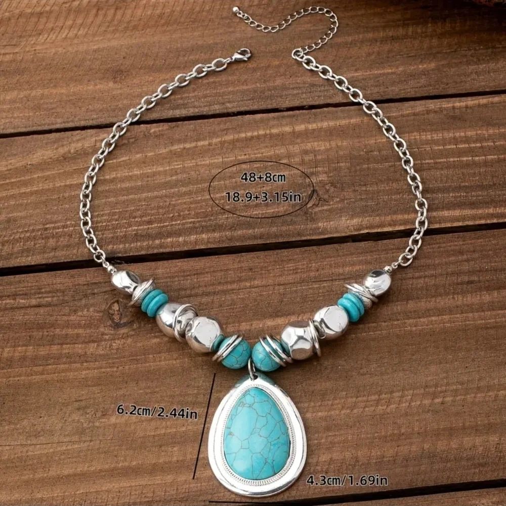 Turquoise and Silver Statement Necklace - Picture 2 of 4